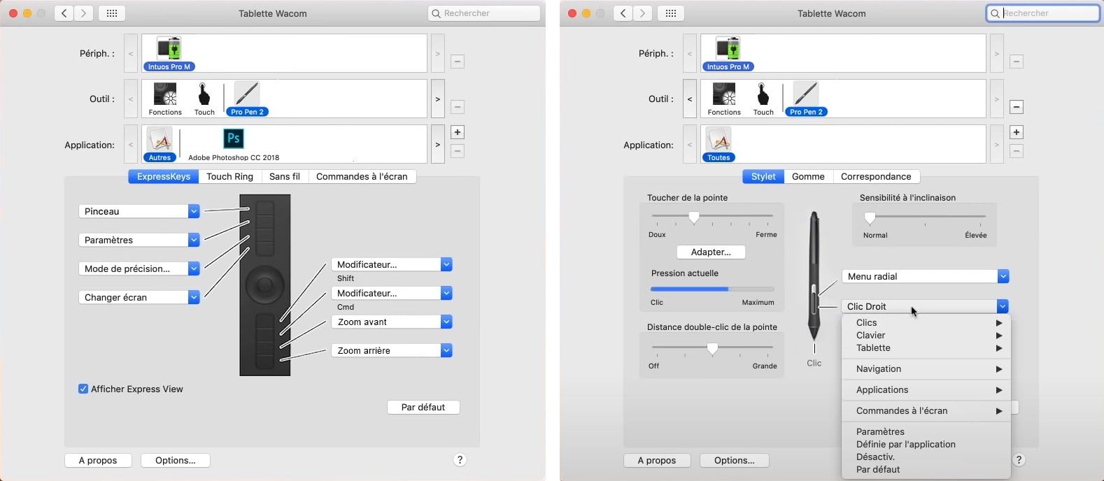 Attribution d'un raccourci sur les tablettes tactiles Wacom