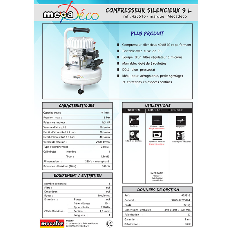 Compresseur Mecadeco 9l